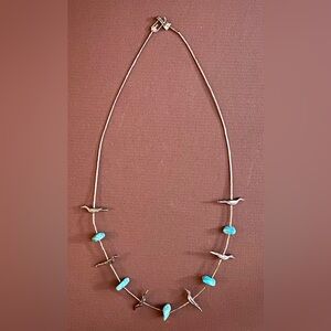 Handmade Native American Sterling and Turquoise fetish necklace